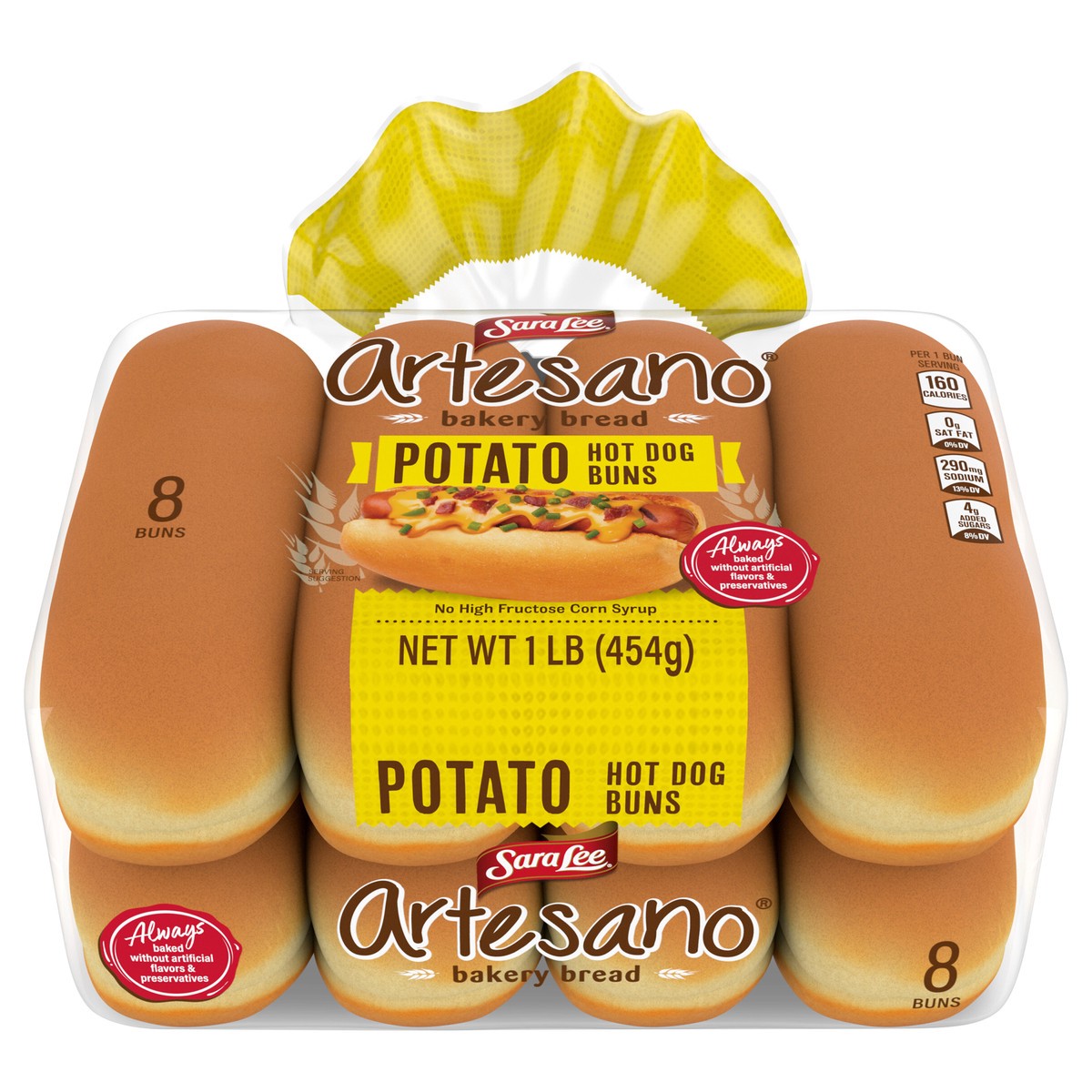 slide 1 of 8, Sara Lee Artesano Potato Hot Dog Buns, 8 count, 16 oz, 8 ct