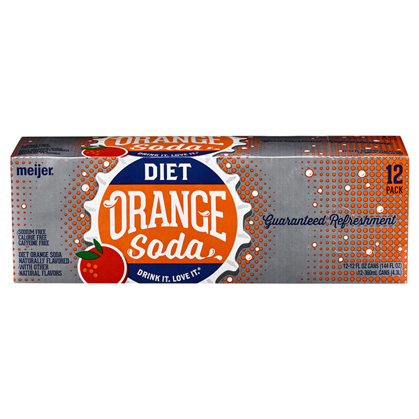 slide 1 of 2, Meijer Diet Orange Soda Cans, 144 fl oz