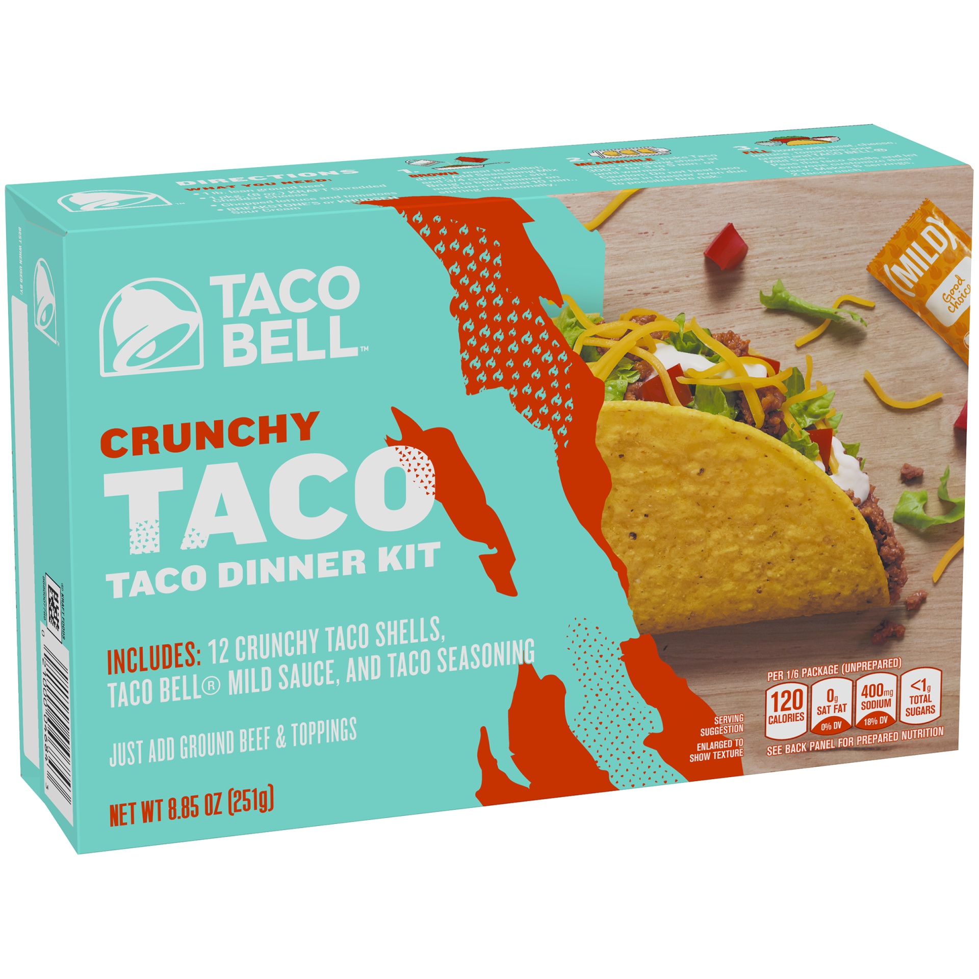 slide 7 of 11, Taco Bell Crunchy Taco Dinner Kit with 12 Crunchy Taco Shells, Taco Bell Mild Sauce & Seasoning, 8.85 oz