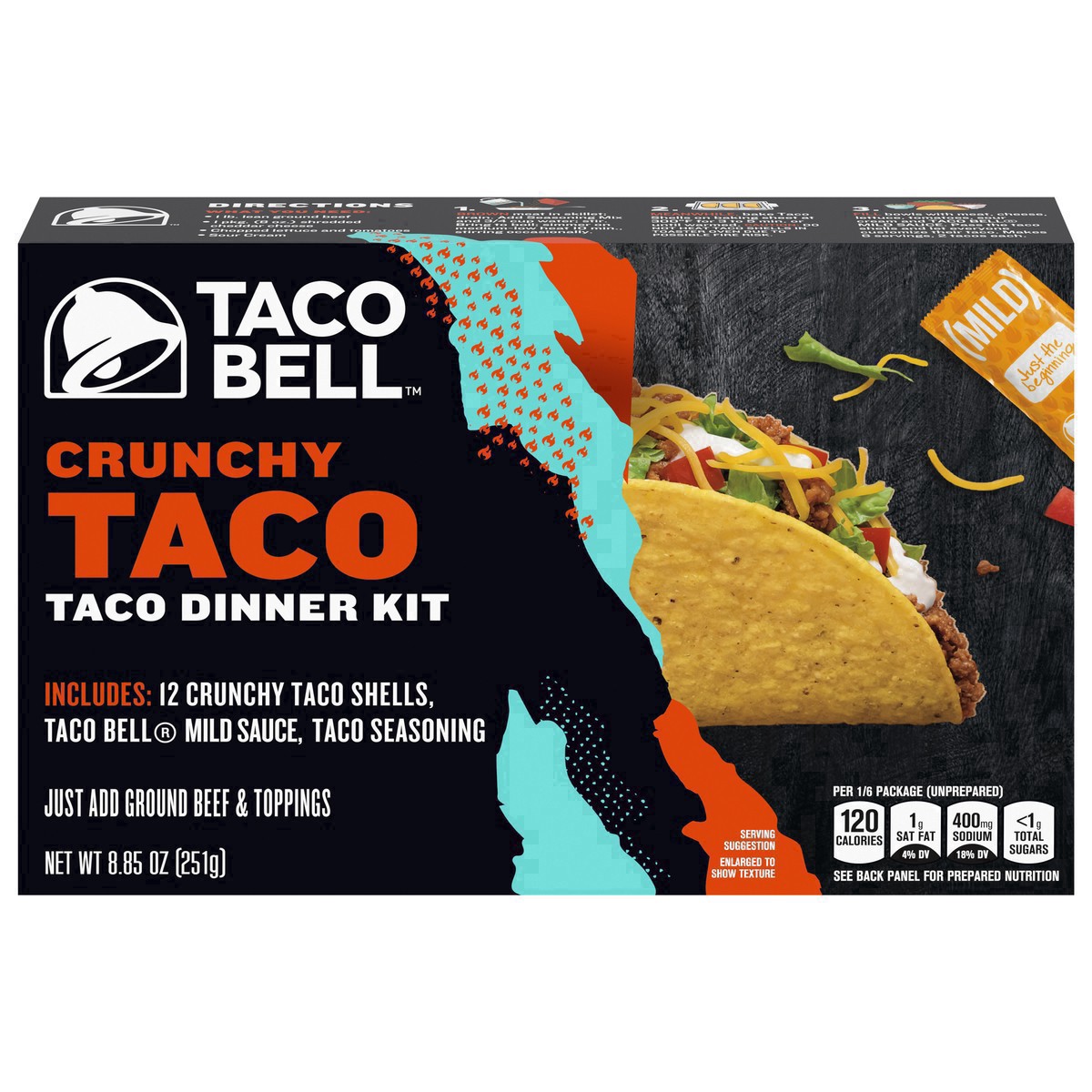 slide 12 of 91, Taco Bell Crunchy Taco Cravings Kit with 12 Crunchy Taco Shells, Taco Bell Mild Sauce & Seasoning, 8.85 oz Box, 1 ct