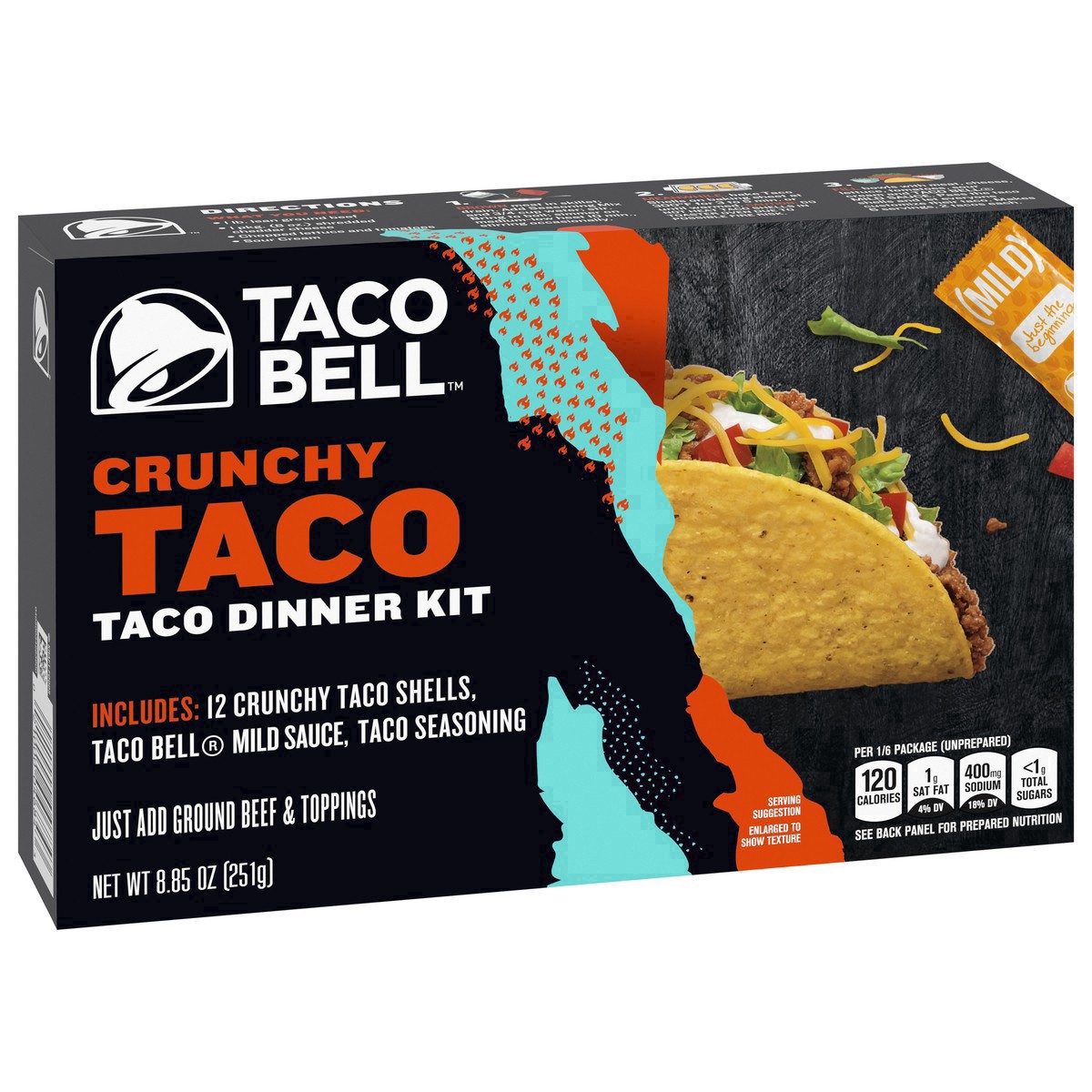 slide 14 of 91, Taco Bell Crunchy Taco Cravings Kit with 12 Crunchy Taco Shells, Taco Bell Mild Sauce & Seasoning, 8.85 oz Box, 1 ct