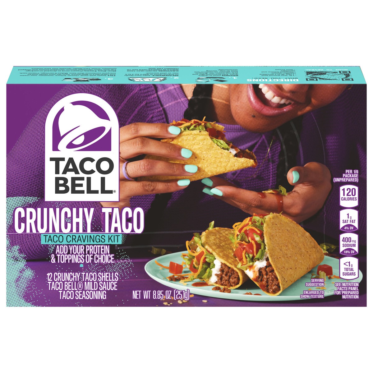 slide 1 of 91, Taco Bell Crunchy Taco Cravings Kit with 12 Crunchy Taco Shells, Taco Bell Mild Sauce & Seasoning, 8.85 oz Box, 1 ct