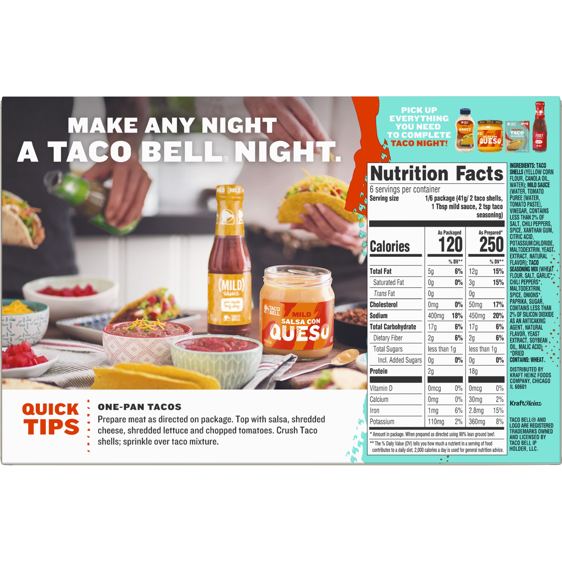 slide 9 of 11, Taco Bell Crunchy Taco Dinner Kit with 12 Crunchy Taco Shells, Taco Bell Mild Sauce & Seasoning, 8.85 oz