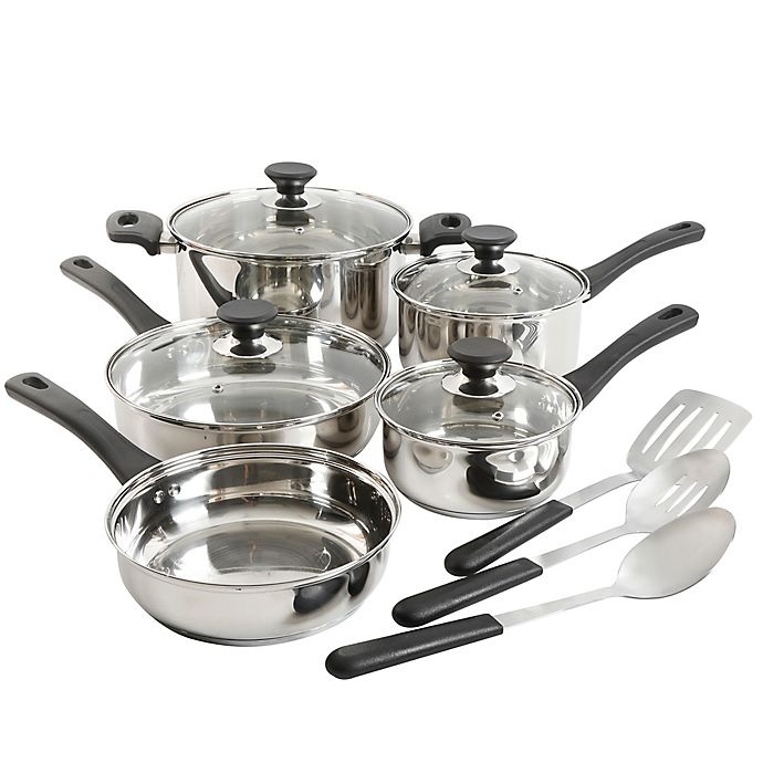 slide 1 of 8, Simply Essential Stainless Steel Cookware Set, 12 ct