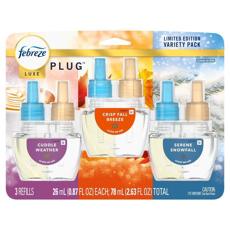 slide 6 of 10, Febreze Luxe Plug Air Freshener Refills - Mixed Premium Holiday - 2.63 fl oz/3ct, 3 ct; 2.63 fl oz