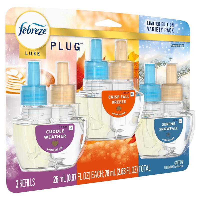 slide 10 of 10, Febreze Luxe Plug Air Freshener Refills - Mixed Premium Holiday - 2.63 fl oz/3ct, 3 ct; 2.63 fl oz