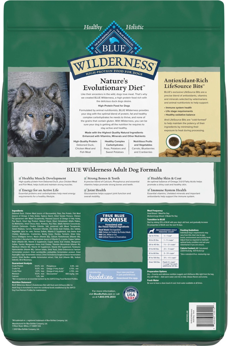 slide 9 of 10, Blue Buffalo Wilderness Grain Free with Duck Adult Dry Dog Food - 11lbs, 11 lb