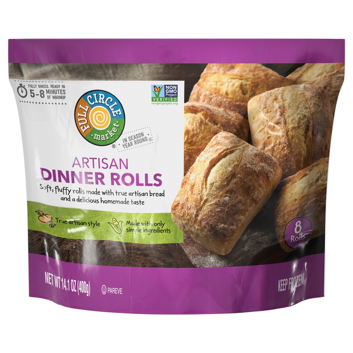 slide 2 of 4, Full Circle Market Artisan Dinner Rolls 8 ea, 8 ct