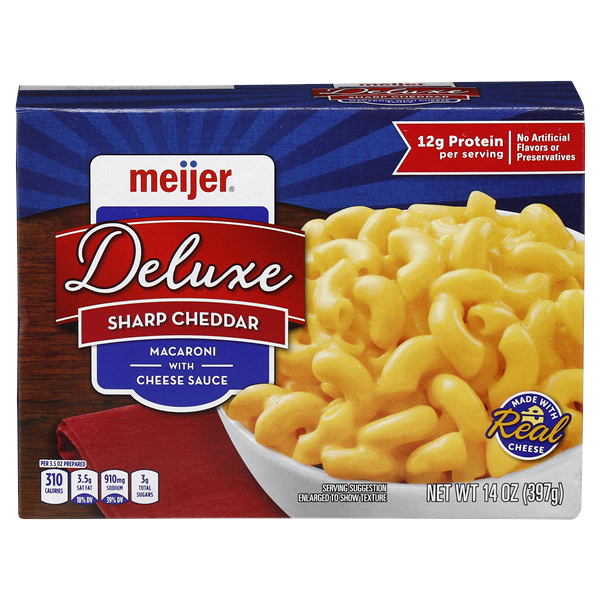 slide 1 of 1, Meijer Deluxe Sharp Cheddar Mac and Cheese, 14 oz