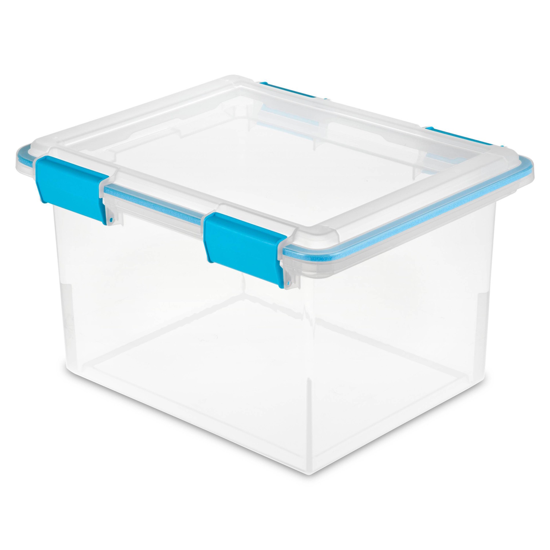 slide 1 of 2, Sterilite Gasket Box Clear With Blue Aqua Latches, 32 qt
