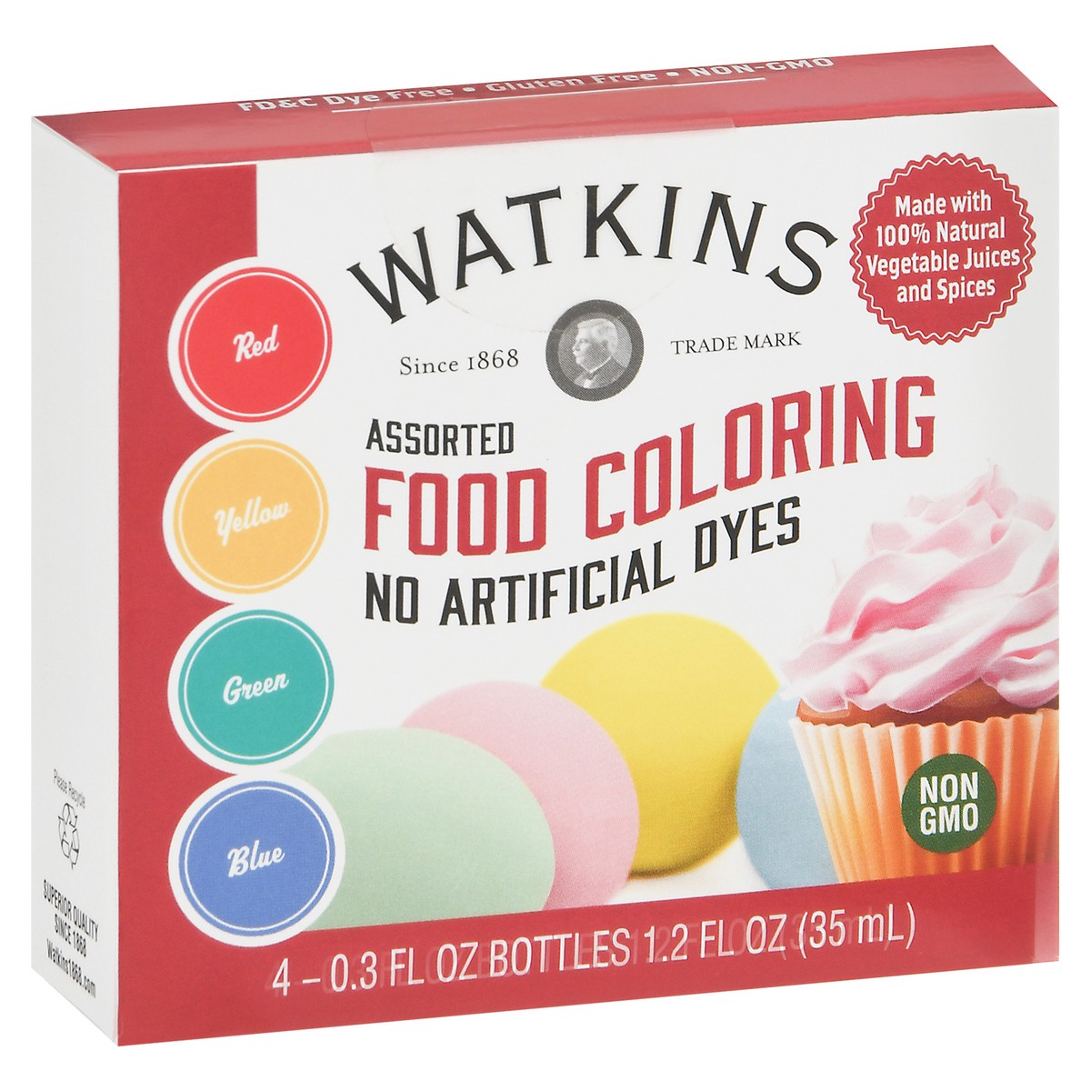 slide 9 of 9, Watkins Assorted Food Coloring 4 - 0.31 fl oz Bottles, 4 ct