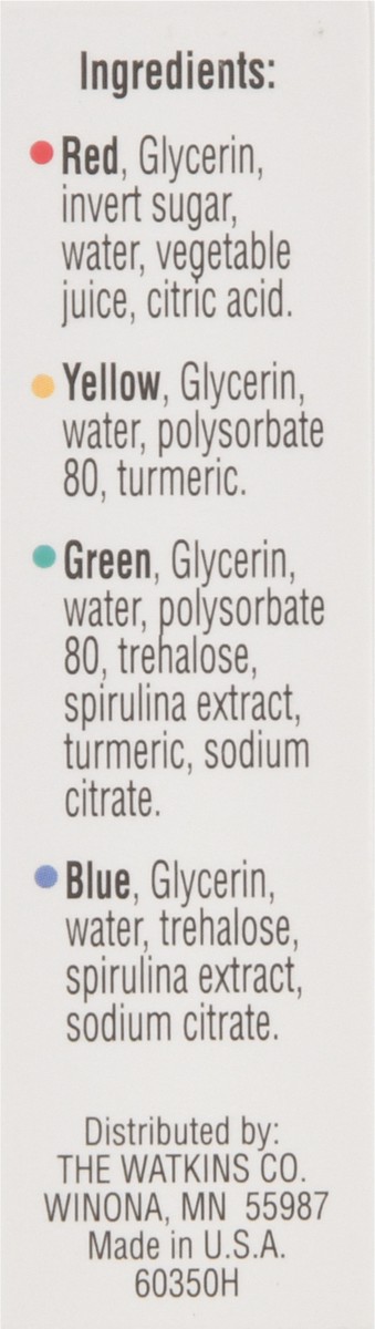 slide 4 of 9, Watkins Assorted Food Coloring 4 - 0.31 fl oz Bottles, 4 ct