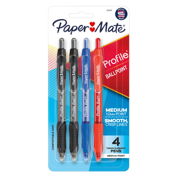 slide 1 of 6, Paper Mate Ballpoint Pen, Profile Retractable Pen, Medium Point (1.0Mm), Assorted, 4 Count, 1 ct