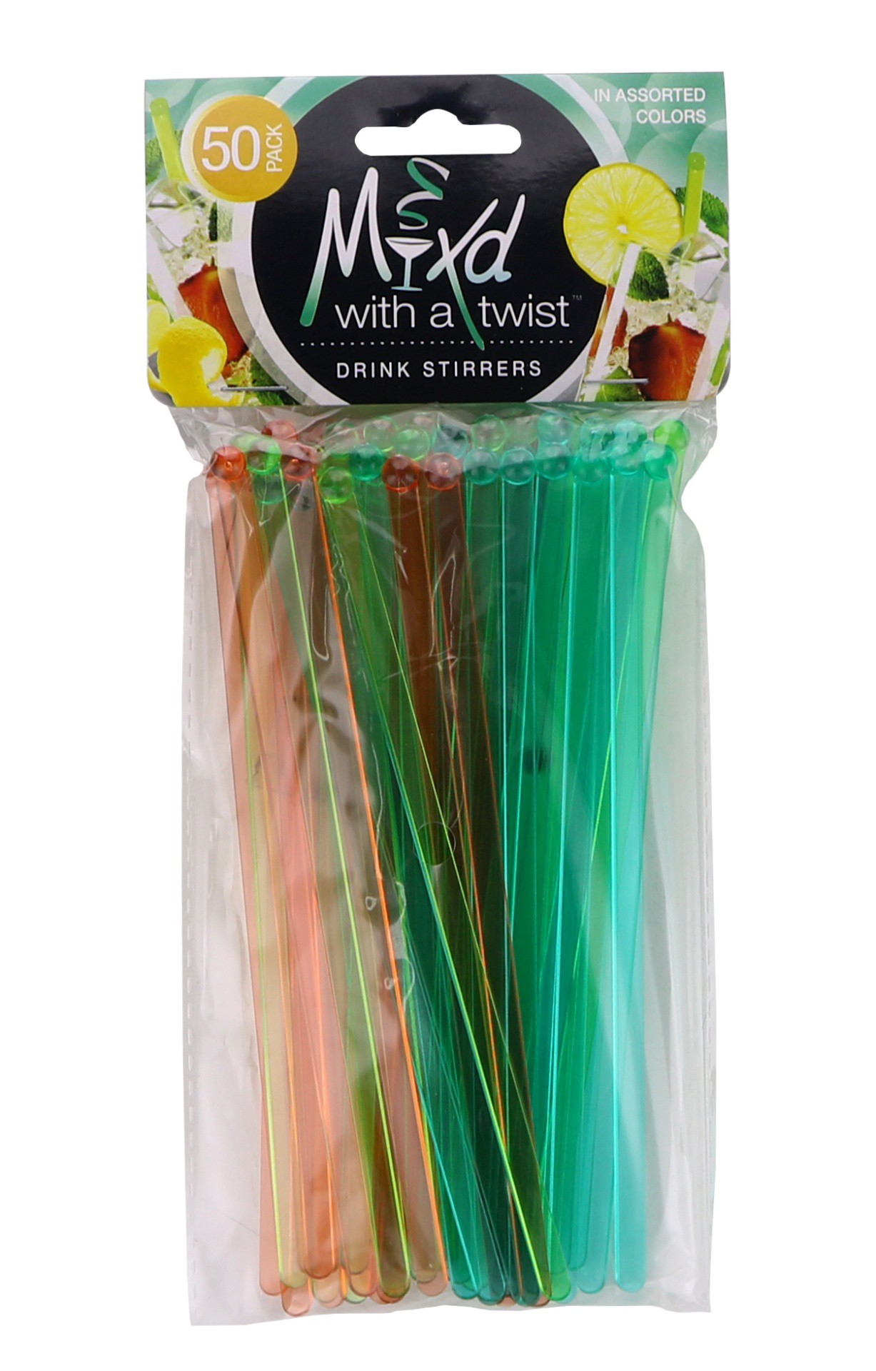 slide 1 of 1, Mixd With A Twist Assorted Colors Drink Stirrers- 50 ct, 50 ct