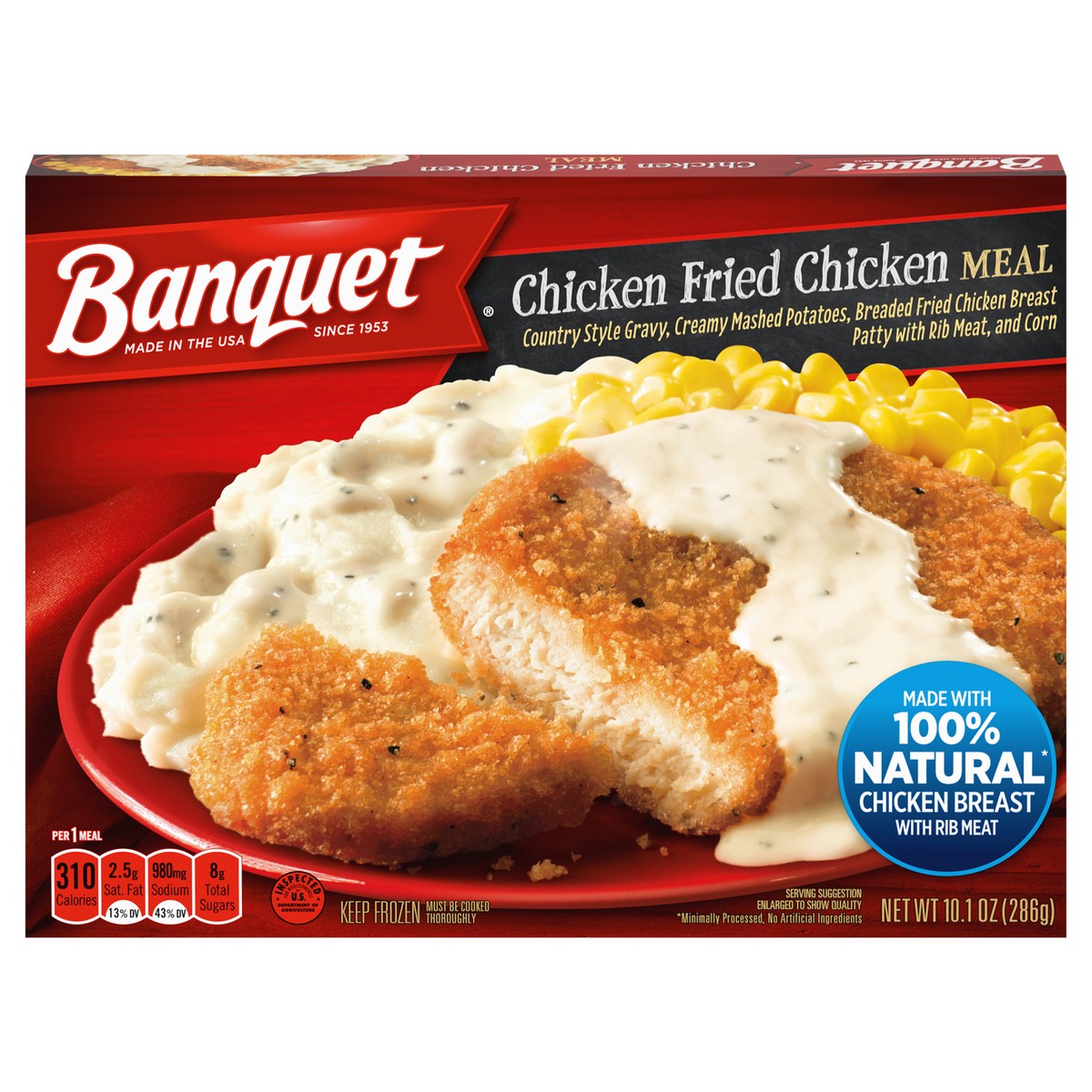 slide 1 of 5, Banquet Classic Chicken Fried Chicken Frozen Single Serve Meal, 10.1 Ounce, 10.1 oz