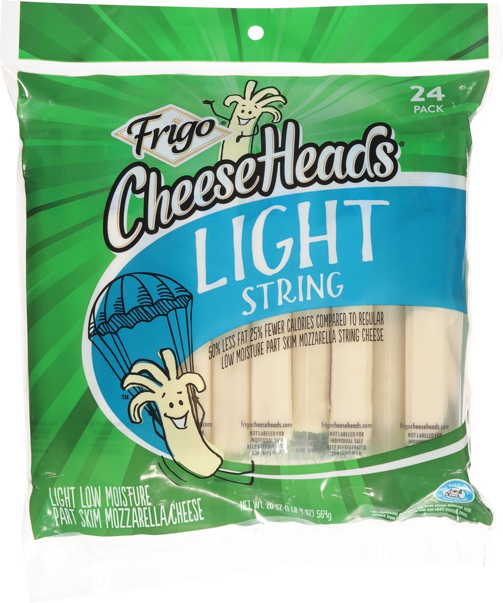 slide 4 of 11, Frigo CheeseHeads Light Mozzarella String Cheese 24 ea, 24 ct; 20 fl oz