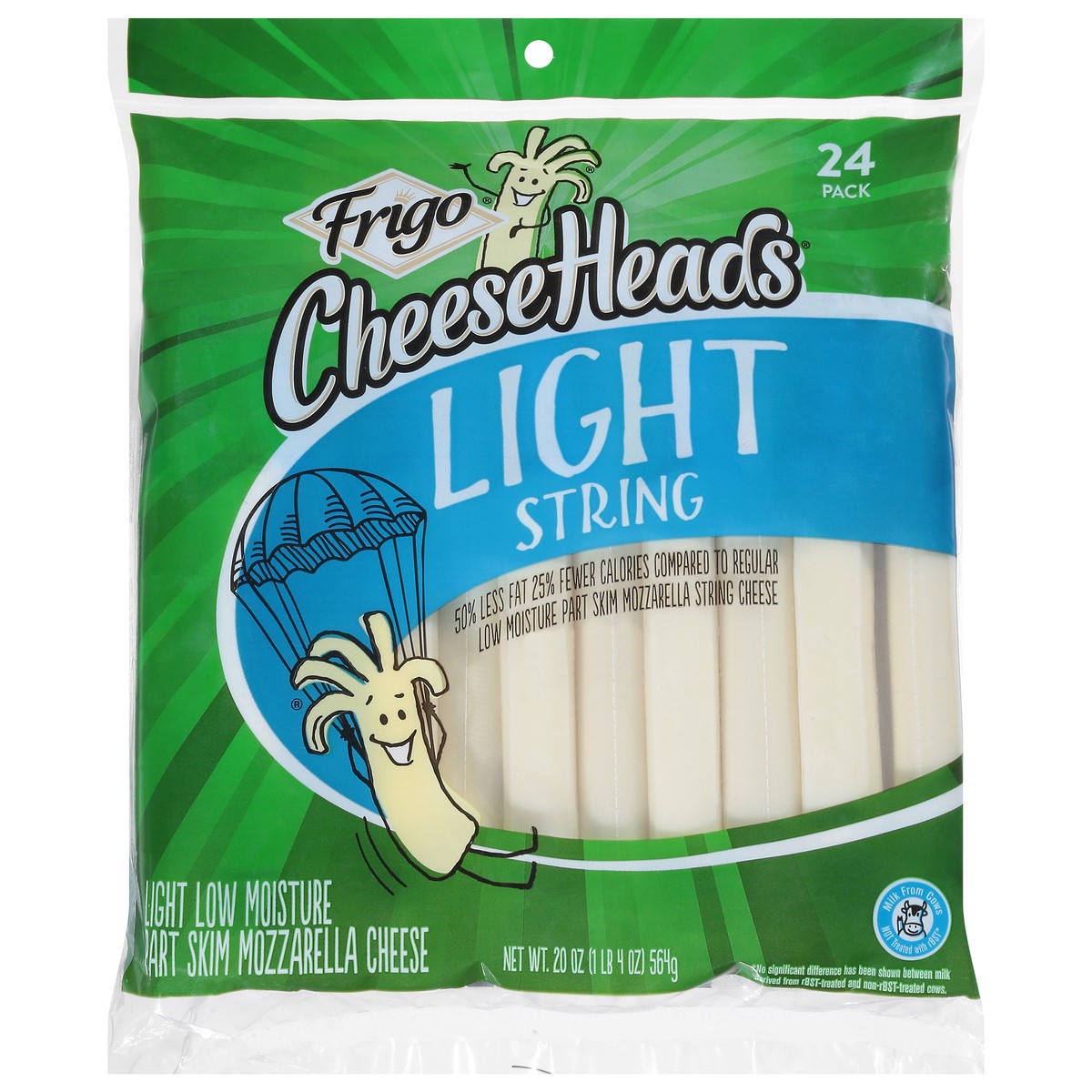 slide 1 of 11, Frigo CheeseHeads Low Moisture Part Skim Light Mozzarella String Cheese - 24 ct, 24 ct; 20 fl oz