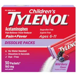 Children''s Tylenol Acetaminophen Dissolve Packets, Wild Berry, 30 ct