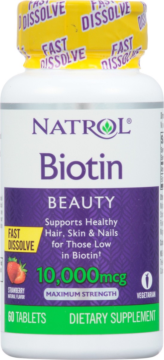slide 14 of 14, Natrol Beauty Biotin 10000mcg, Dietary Supplement for Healthy Hair, Skin, Nails and Energy Metabolism, 60 Strawberry-Flavored Fast Dissolve Tablets, 60 Day Supply, 60 ct