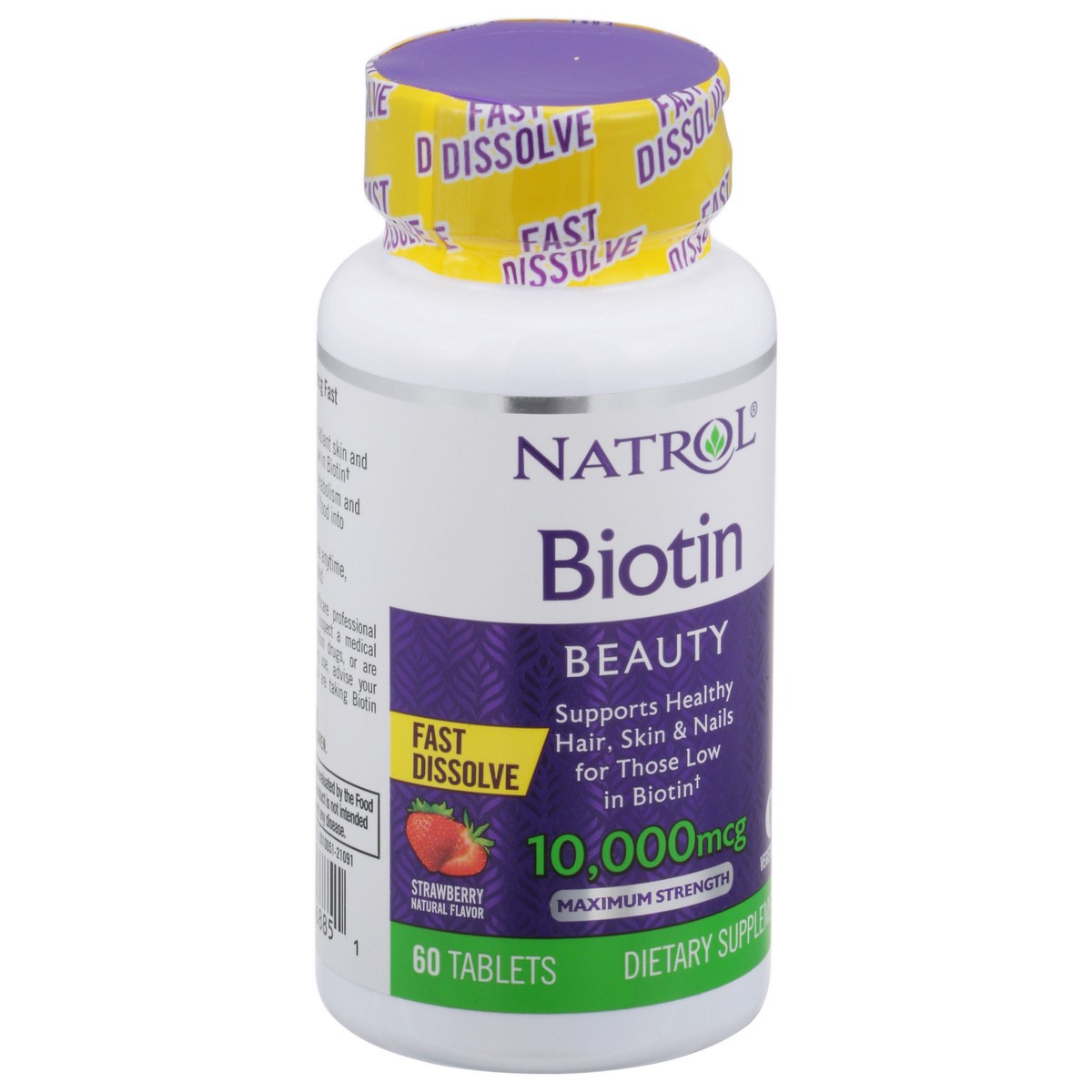 slide 7 of 14, Natrol Beauty Biotin 10000mcg, Dietary Supplement for Healthy Hair, Skin, Nails and Energy Metabolism, 60 Strawberry-Flavored Fast Dissolve Tablets, 60 Day Supply, 60 ct