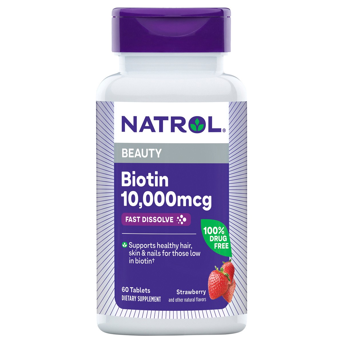 slide 1 of 14, Natrol Beauty Biotin 10000mcg, Dietary Supplement for Healthy Hair, Skin, Nails and Energy Metabolism, 60 Strawberry-Flavored Fast Dissolve Tablets, 60 Day Supply, 60 ct