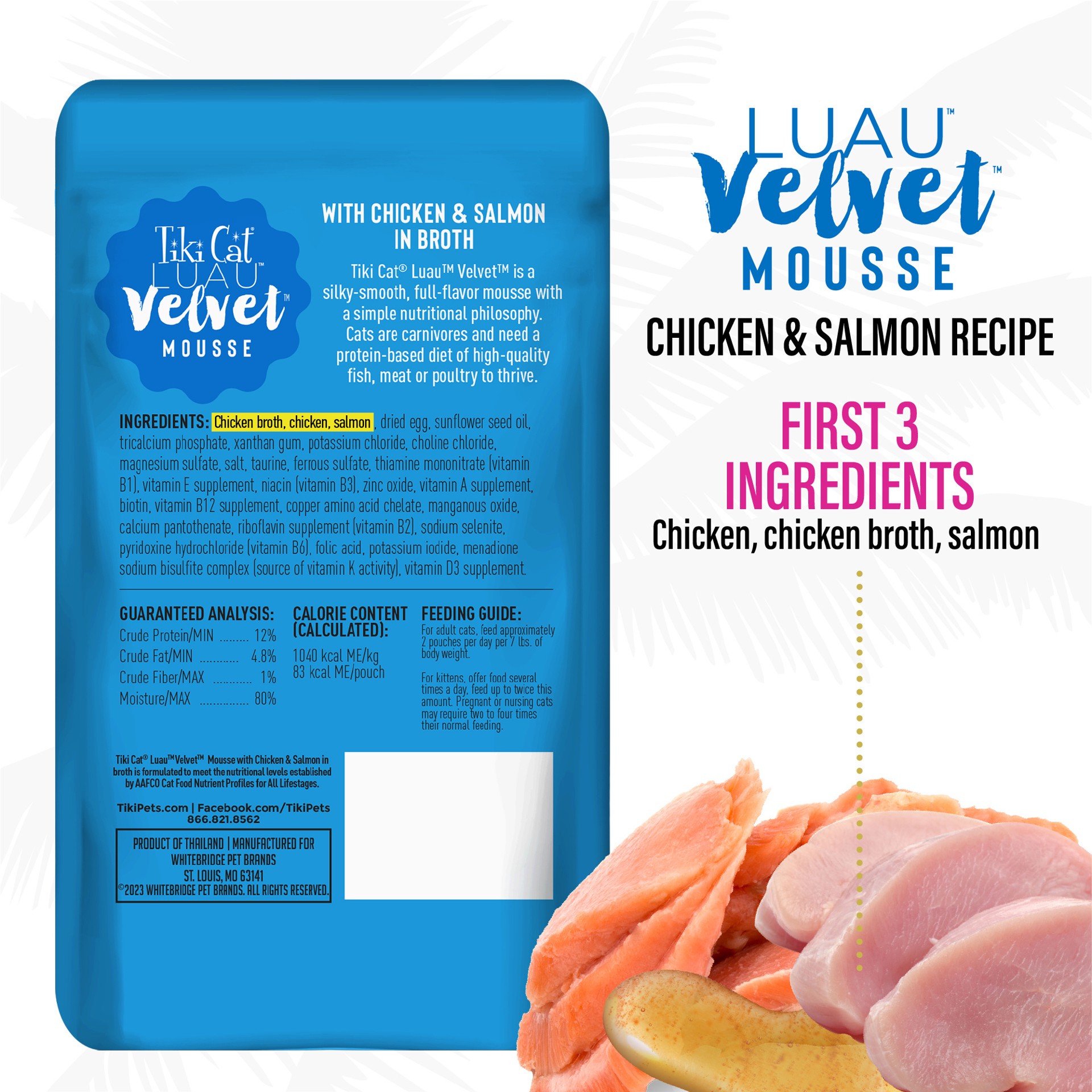 slide 5 of 10, Tiki Cat Luau Velvet Mousse Wet Cat Food, Chicken & Salmon, 2.8 oz. Pouch, 2.8 oz