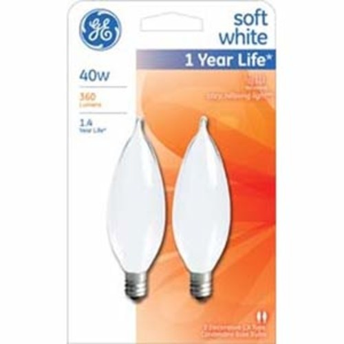 slide 1 of 1, GE Soft White 40W Bent Tip Bulbs, 2 ct