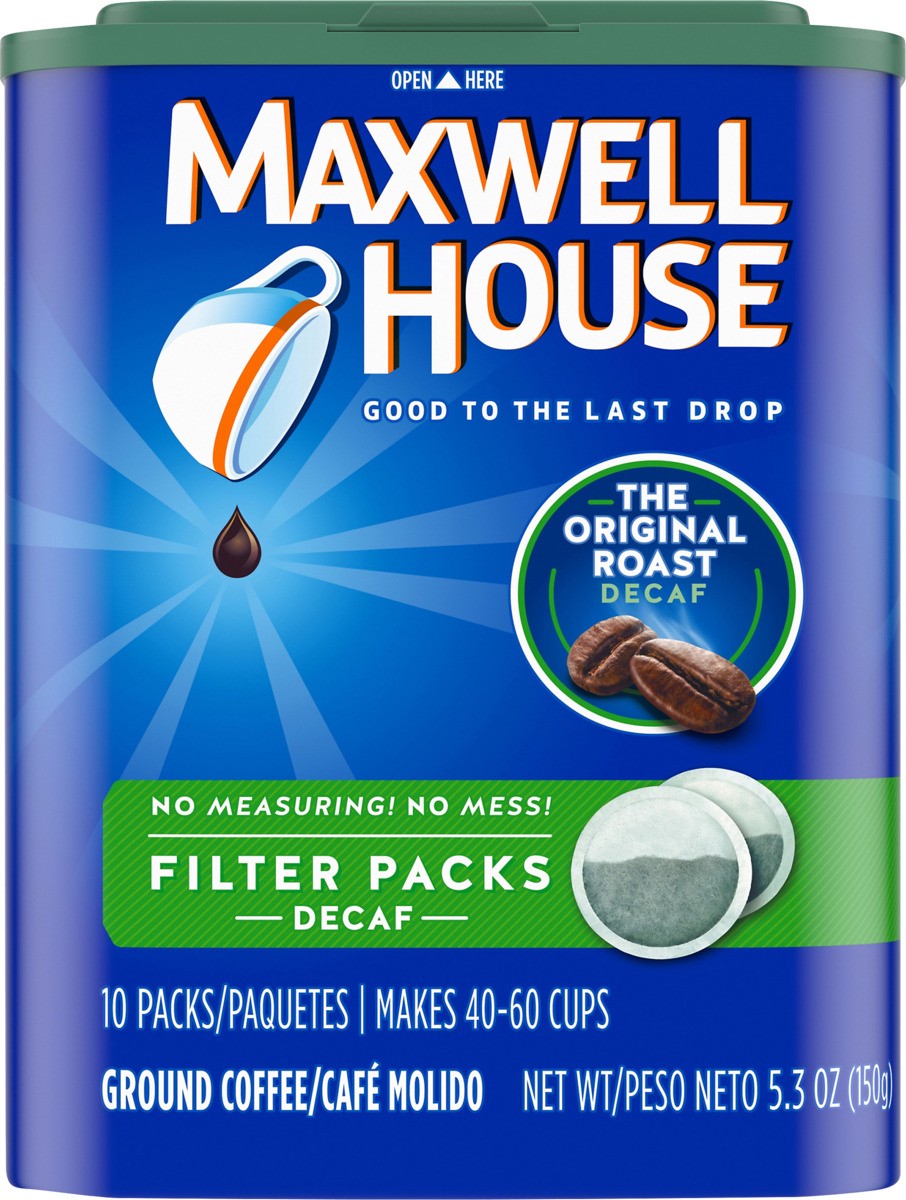 slide 5 of 8, Maxwell House Original Roast Decaf Ground Coffee Filter Packs, Decaffeinated, 5.3 oz Can, 5.3 oz