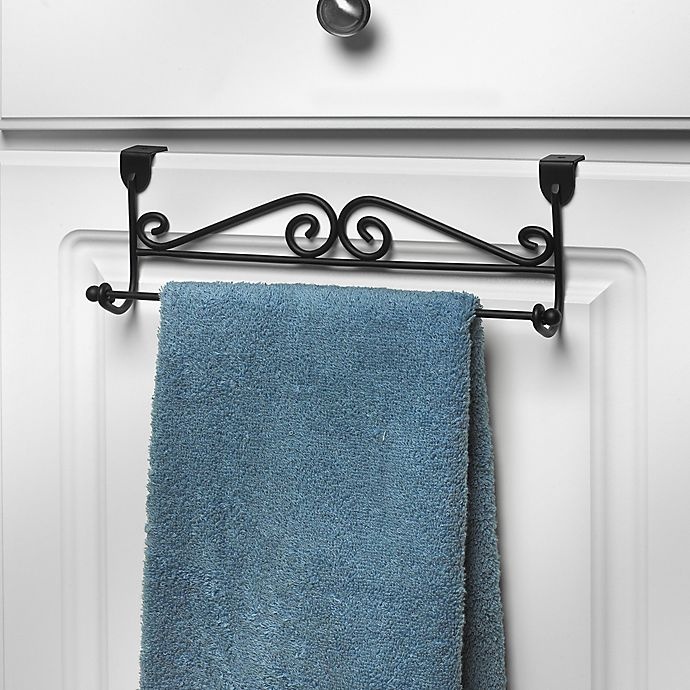 slide 1 of 1, Spectrum Steel Scroll Over-the-Door Towel Bar - Black, 1 ct