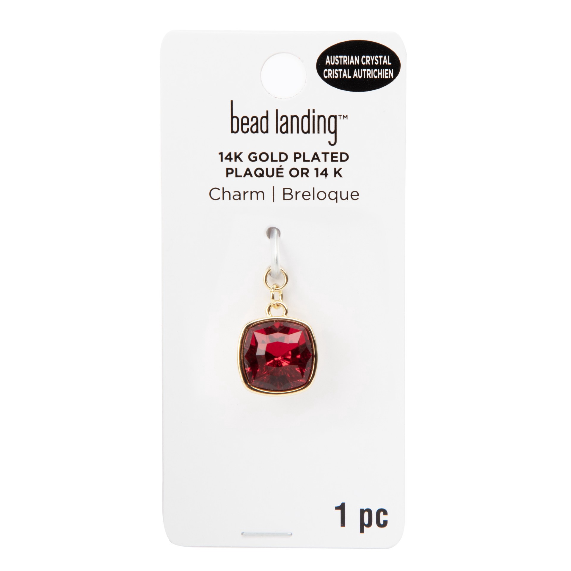 slide 4 of 4, 14k Gold Plated Scarlet Austrian Crystal Square Cut Charm By Bead Landing, 6mm x 8mm