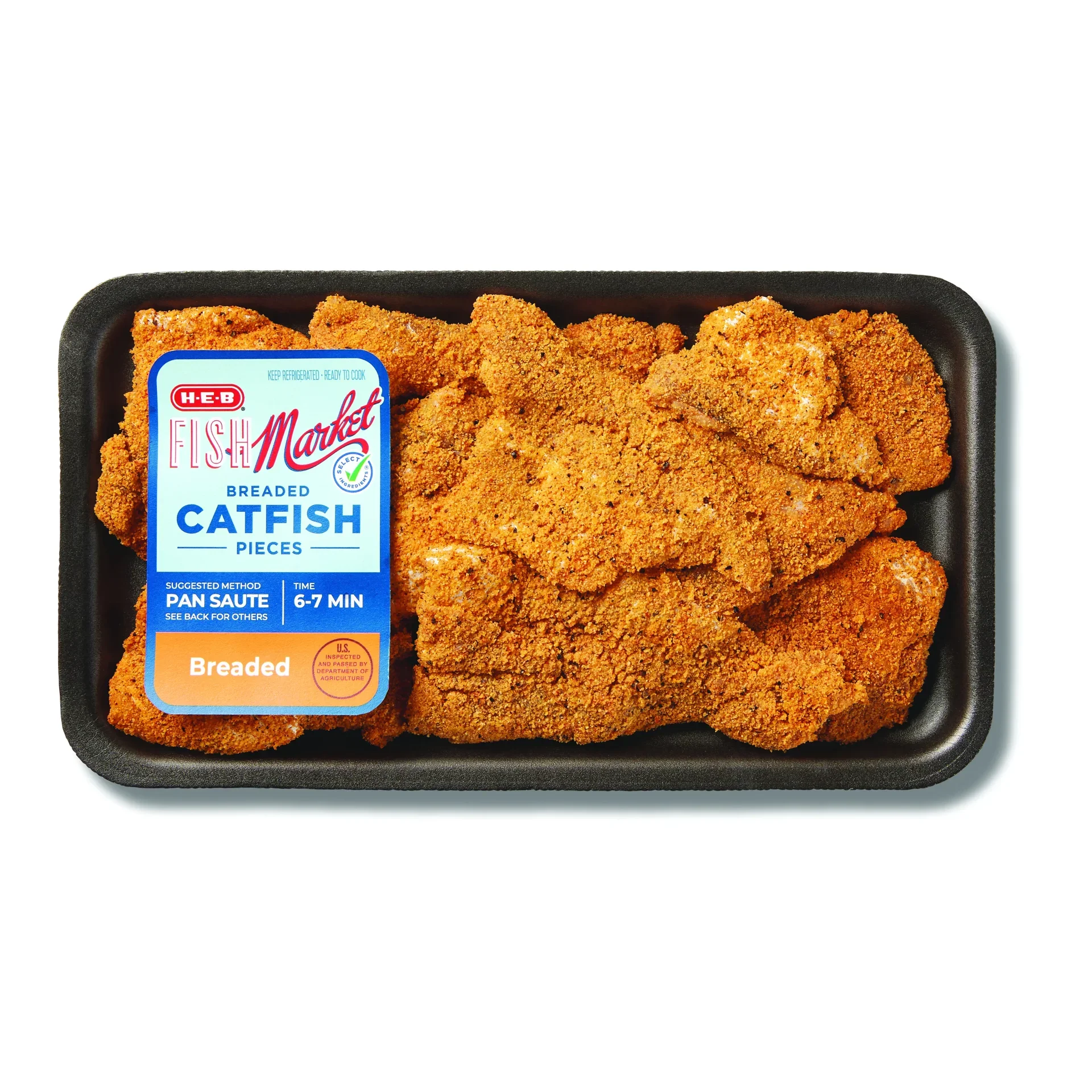 slide 1 of 1, H-E-B Fish Market Seasoned Breaded Catfish Pieces, per lb