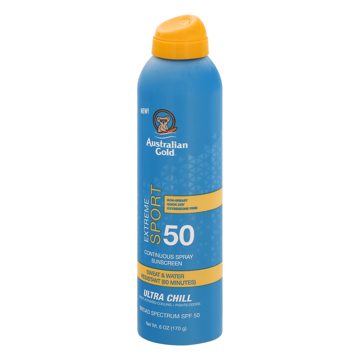 slide 3 of 9, Australian Gold Sunscreen Spray, Ultra Chill SPF 50, 5.6 oz