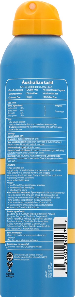 slide 5 of 9, Australian Gold Sunscreen Spray, Ultra Chill SPF 50, 5.6 oz