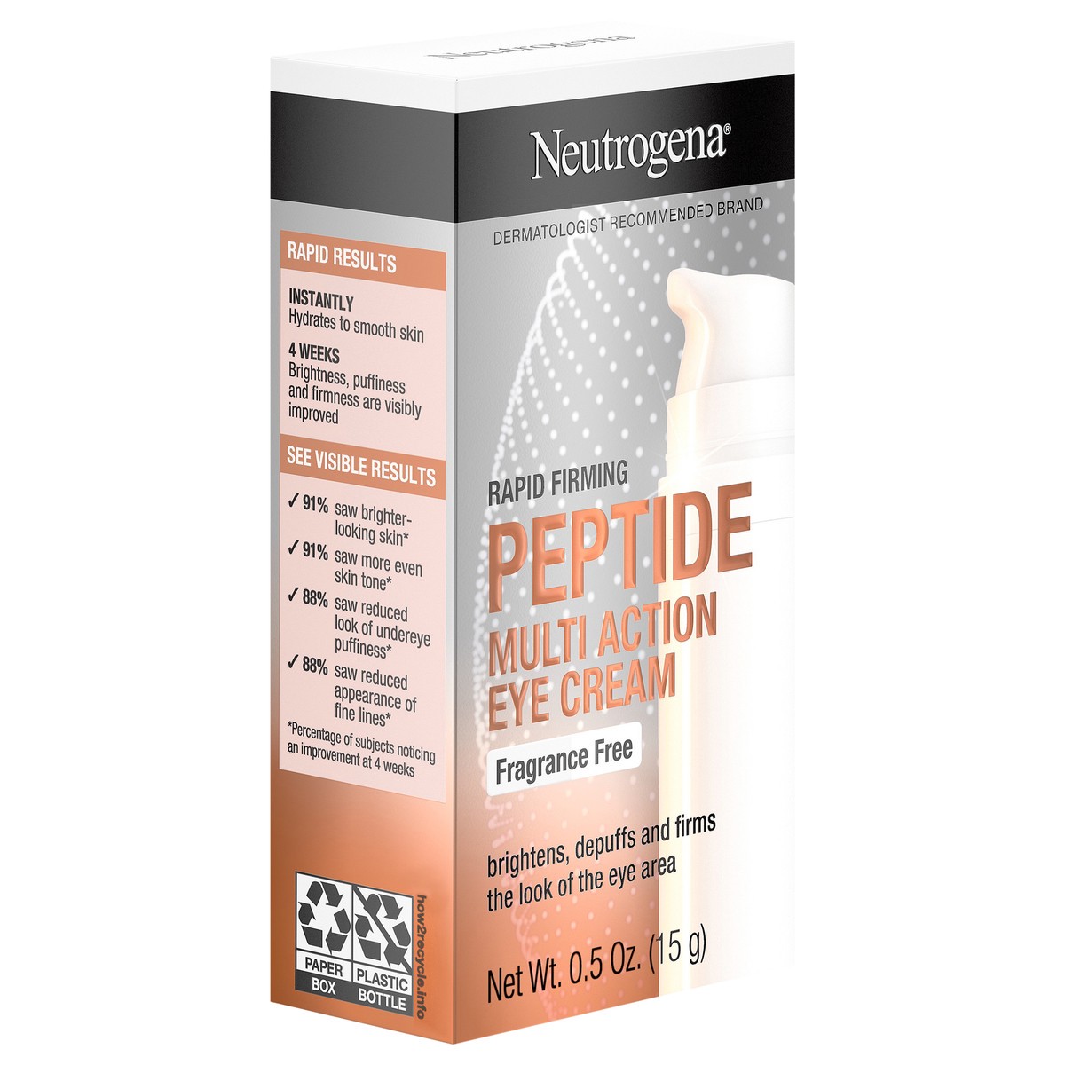 slide 2 of 8, Neutrogena Rapid Firming Peptide Multi Action Depuffing Brightening, and Hydrating Eye Cream - Fragrance Free - 0.5 fl oz, 0.5 oz