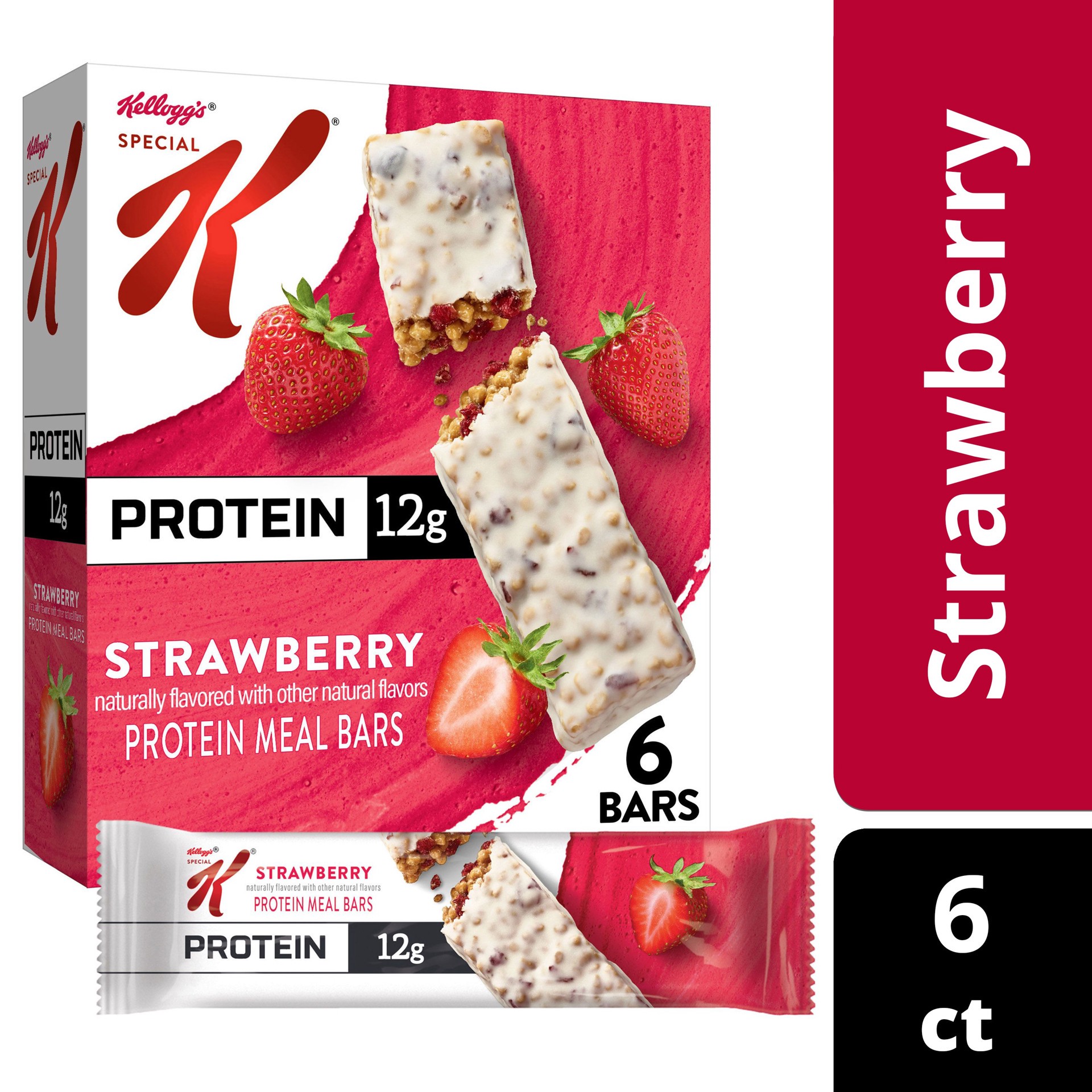 slide 1 of 5, Special K Bar Protein Meal Bars, 12g Protein Snacks, Meal Replacement, Strawberry, 9.5oz Box, 6 Bars, 9.5 oz