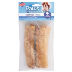Paws Happy Life Paws Premium Beefhide Rolls Chicken Flavored 2pk 6in