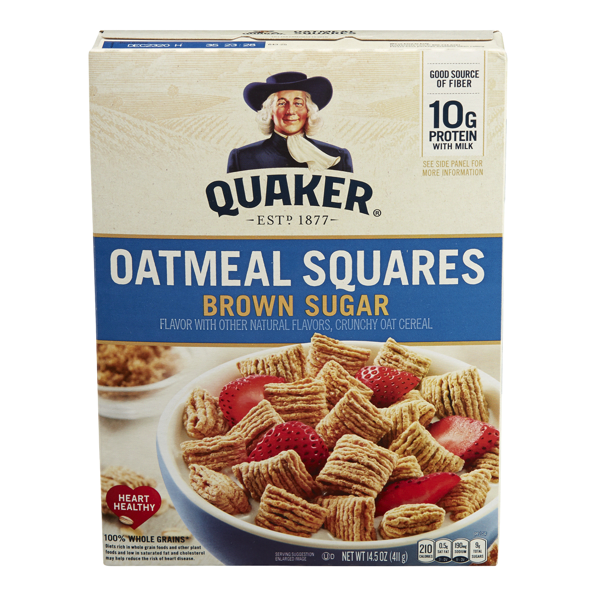 slide 1 of 1, Quaker Oatmeal Squares Cereal Brown Sugar, 14.5 oz