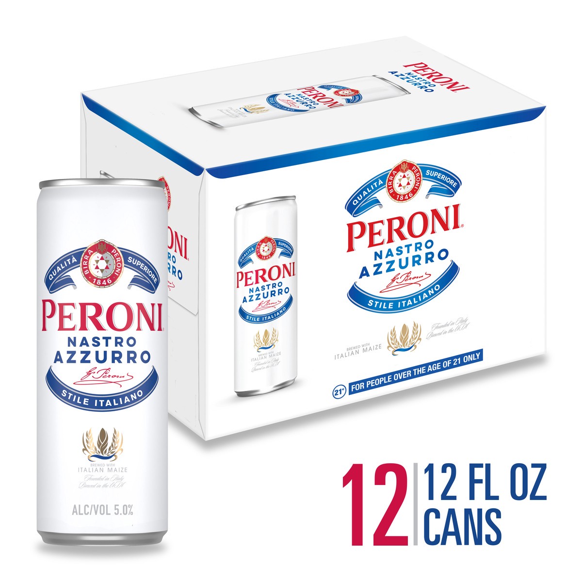 slide 1 of 10, Peroni Nastro Azzurro Italian-Style Lager Beer, 12 Pack 12 fl oz Cans, 12 ct