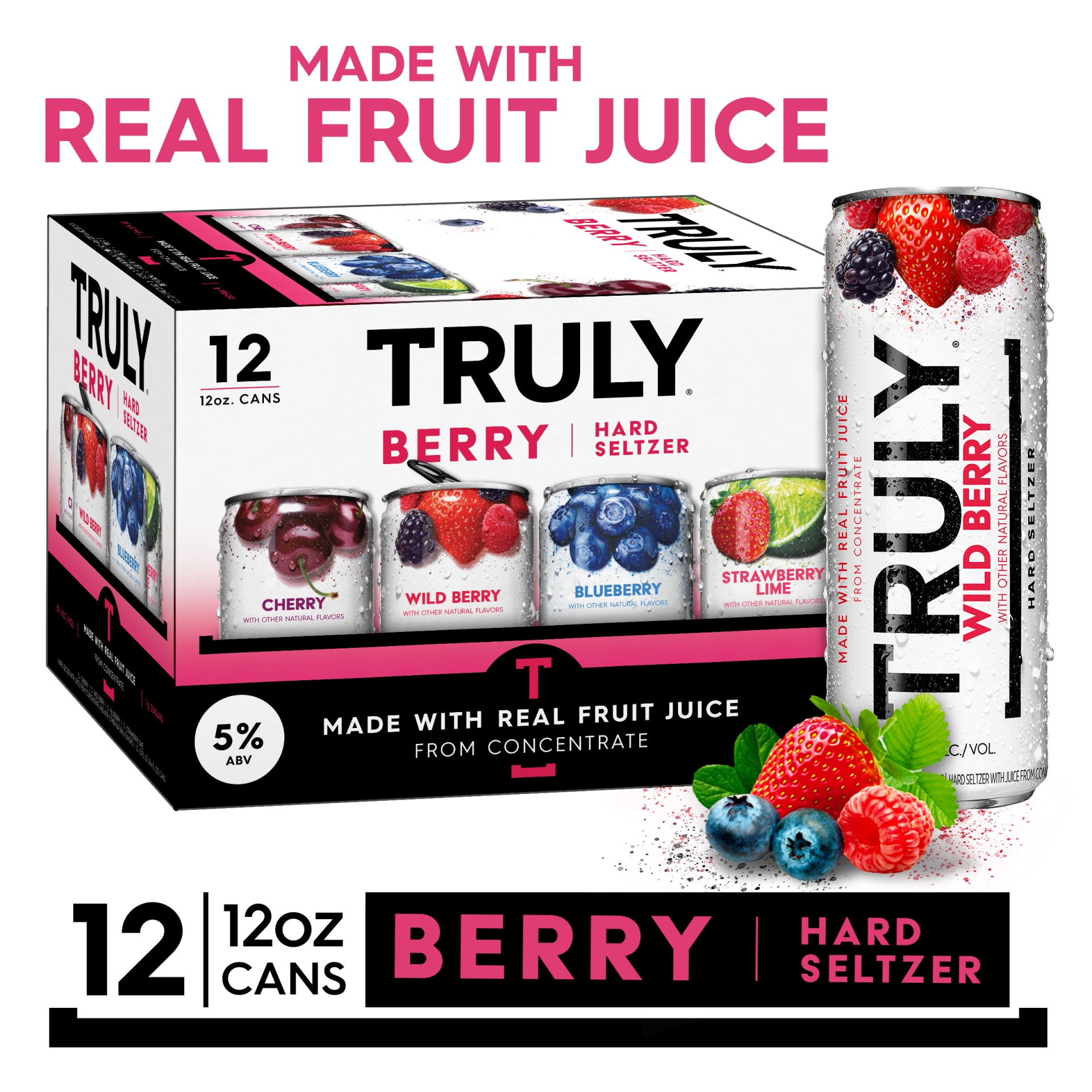 slide 1 of 6, TRULY Hard Seltzer Berry Mix Pack, 12 ct; 12 fl oz