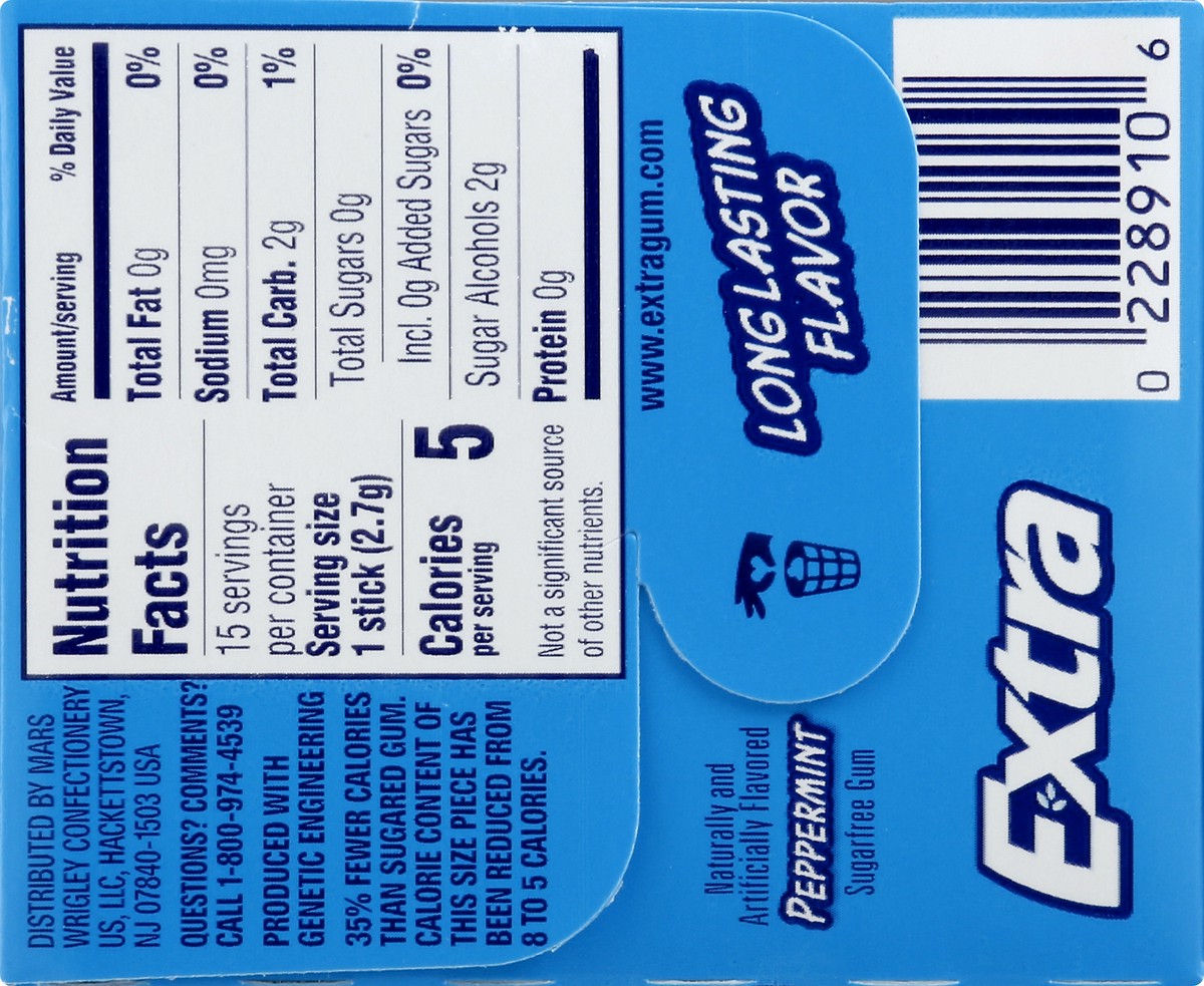 slide 2 of 9, EXTRA Gum Peppermint Chewing Gum, 15 Pieces (Pack of 10), 150 pc