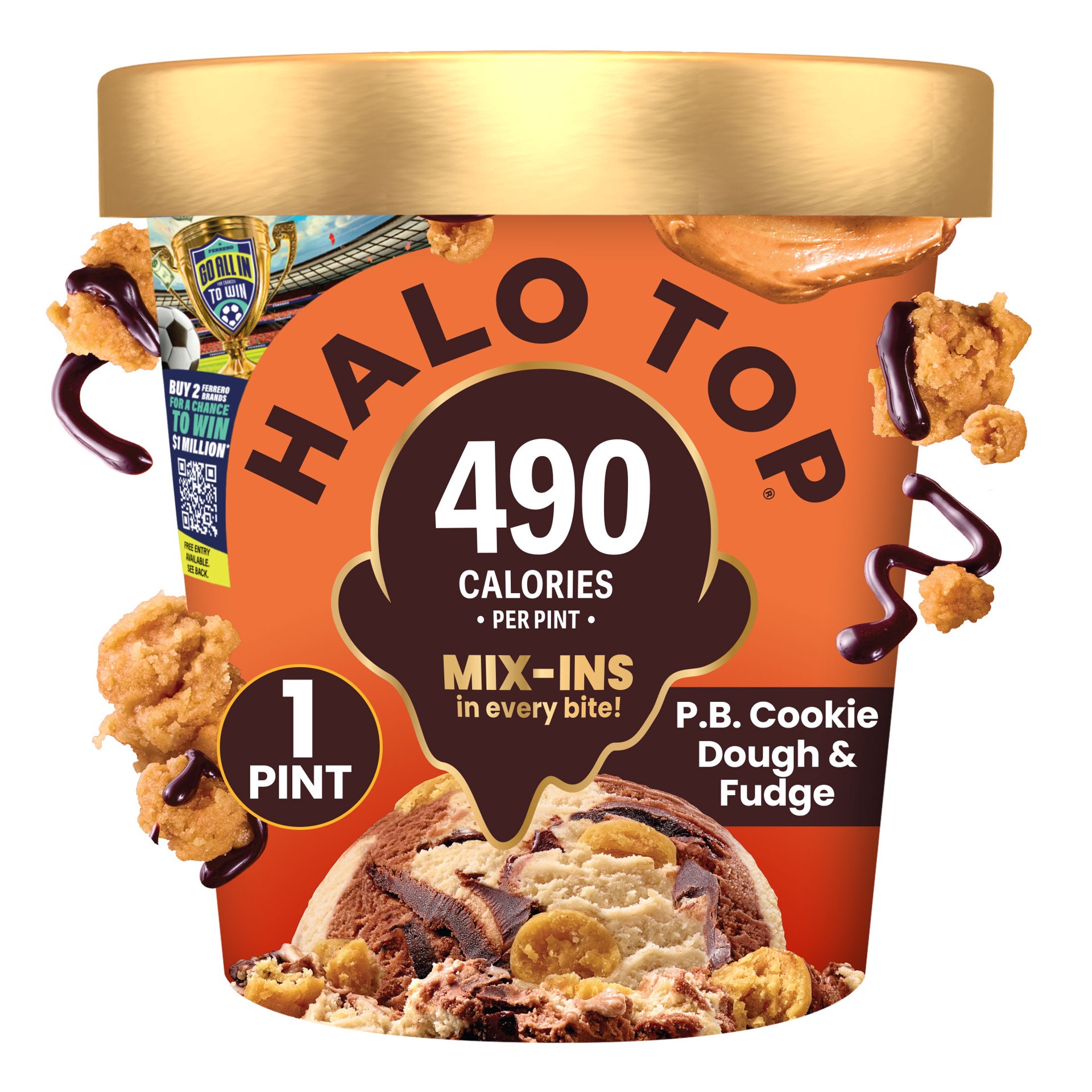 slide 1 of 10, Halo Top Creamery Peanut Butter Cookie Dough and Fudge Light Ice Cream Pint, 16 fl oz, 1 pint