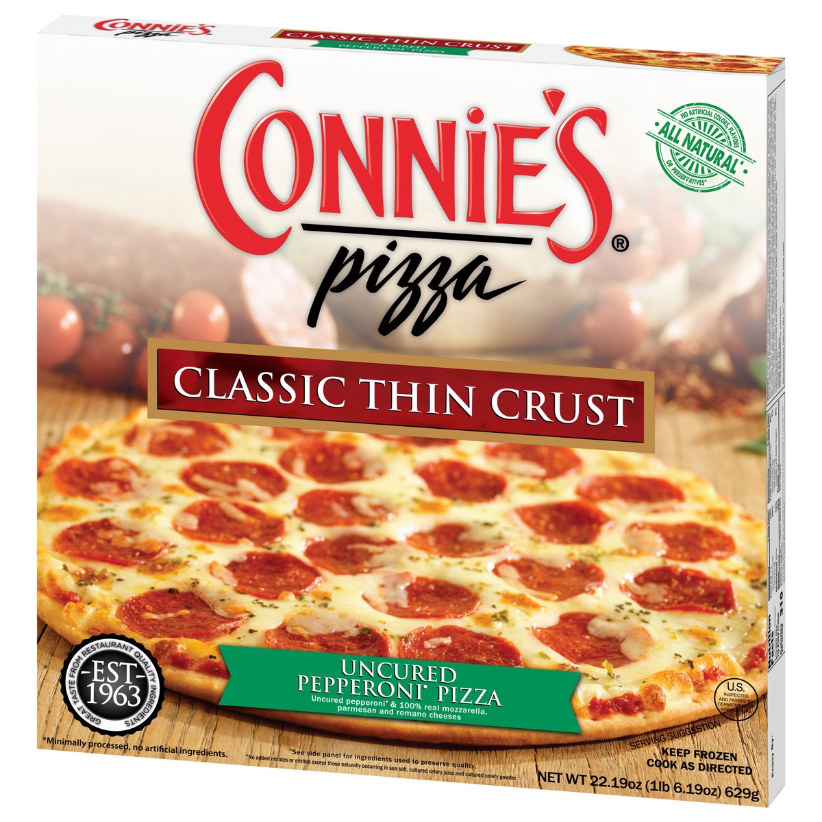 slide 5 of 11, Connie's Classic Thin Crust Uncured Pepperoni Pizza 22.19 oz, 22.19 oz