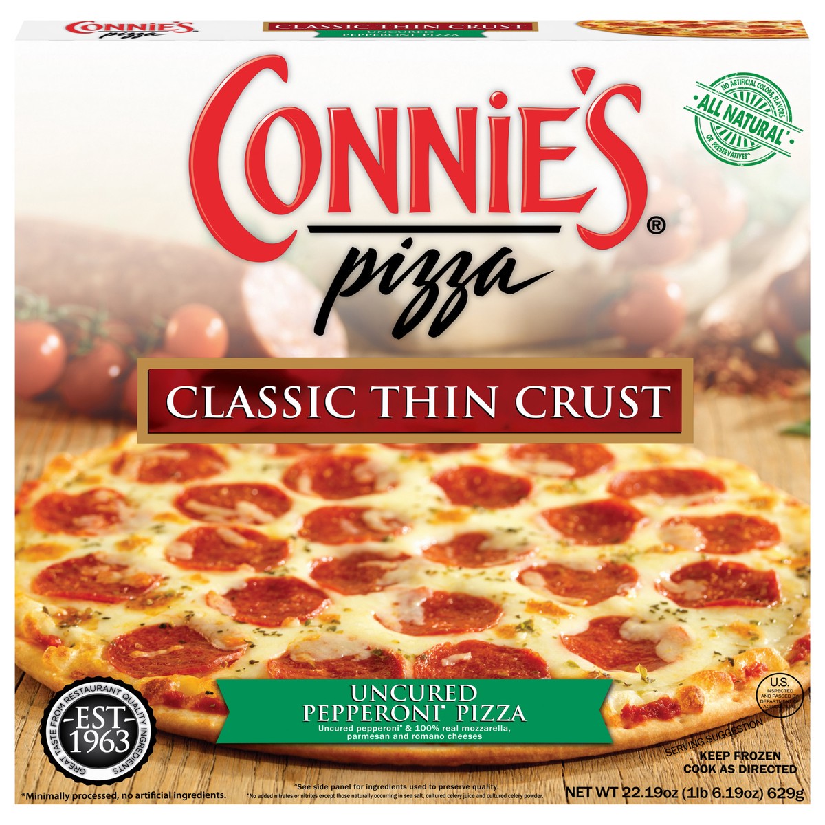 slide 4 of 11, Connie's Classic Thin Crust Uncured Pepperoni Pizza 22.19 oz, 22.19 oz