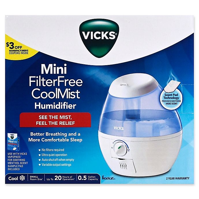 slide 2 of 2, Vicks Mini Filter Free Ultrasonic Cool Mist Humidifier, 1/2 gal