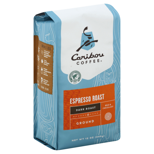 slide 1 of 7, Caribou Coffee Espresso Roast Ground Coffee, 12 oz