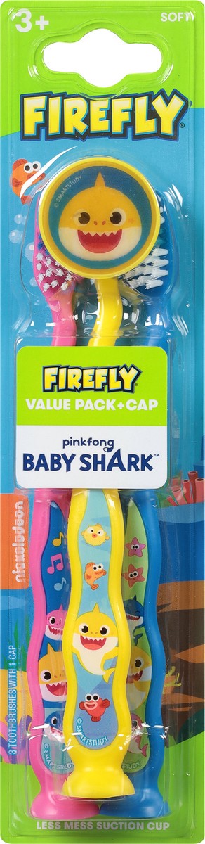 slide 5 of 9, Firefly 3+ Value Pack + Cap Soft Pinkfong Baby Shark Toothbrush 3 ea, 3 ct