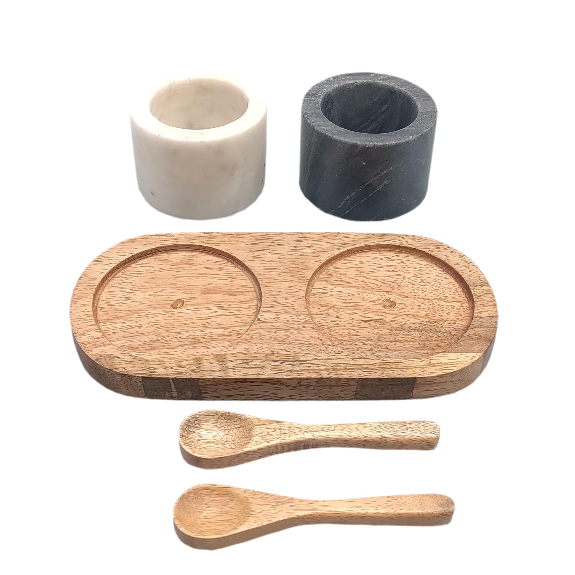 slide 2 of 3, Marble Bowls With Mango Wood Tray & Spoons Set By Ashland, 2.75 in x 2.75 in x 2 in