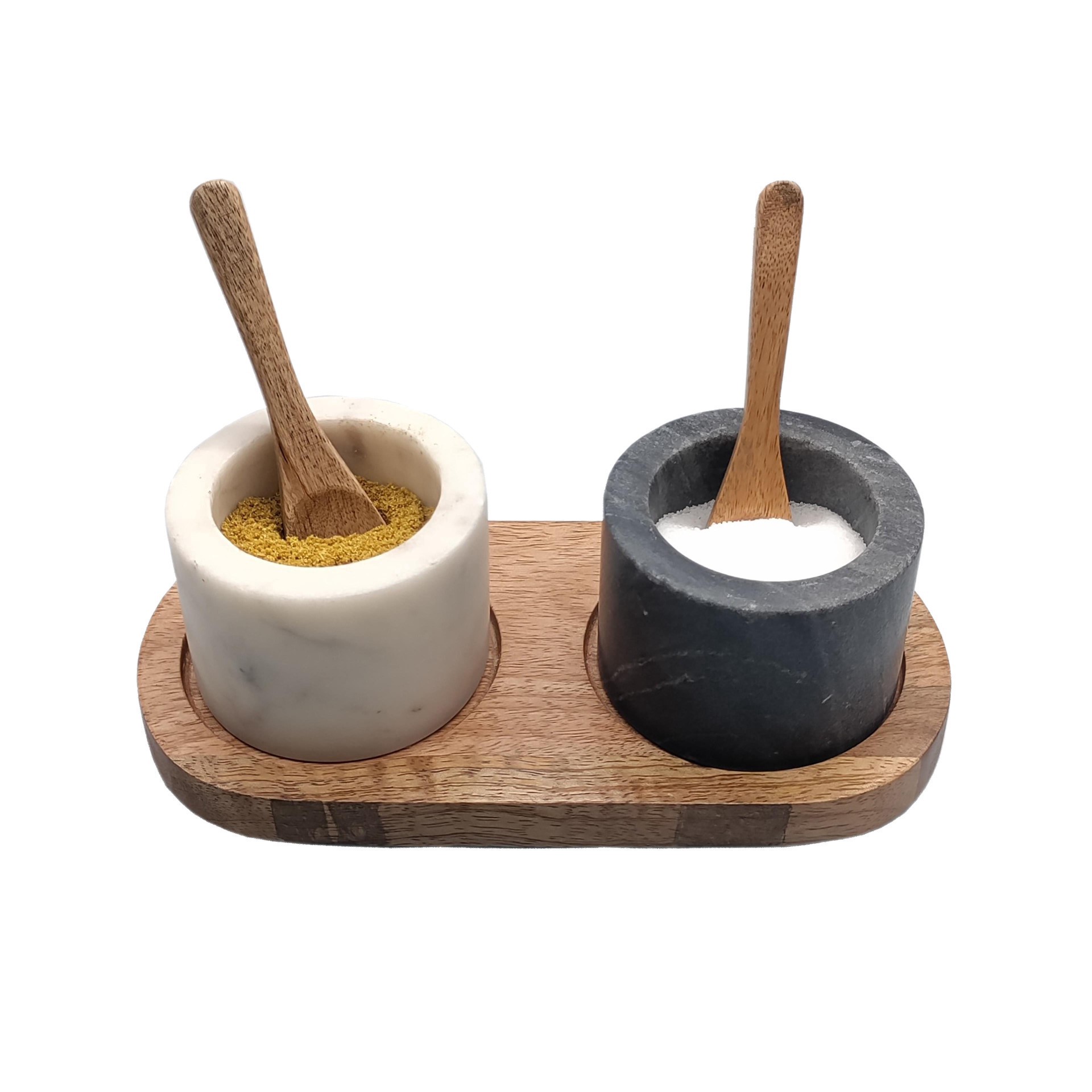 slide 3 of 3, Marble Bowls With Mango Wood Tray & Spoons Set By Ashland, 2.75 in x 2.75 in x 2 in