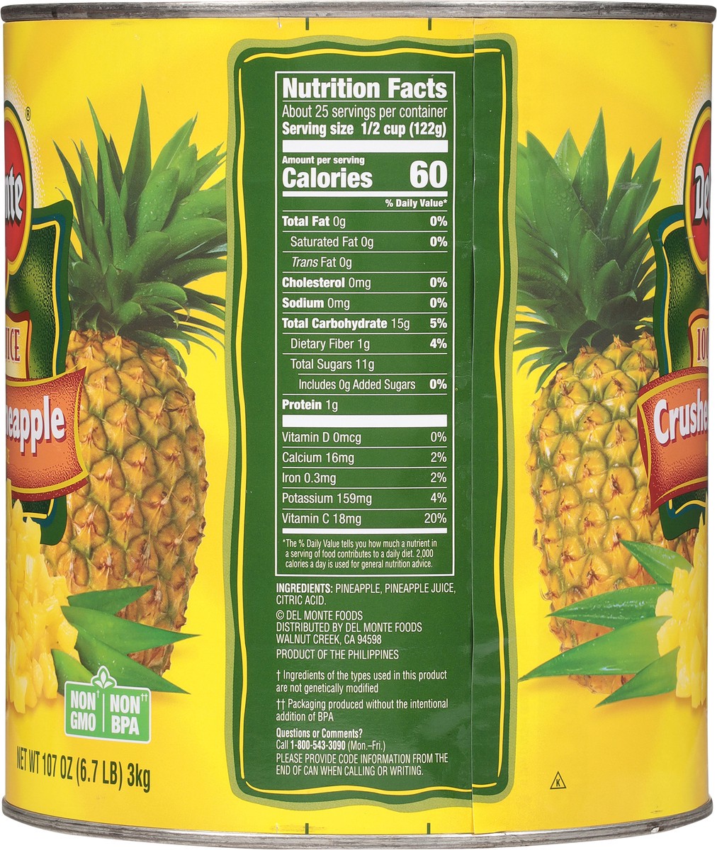 slide 5 of 9, Del Monte Crushed 100% Juice Pineapple 107 oz, 107 oz