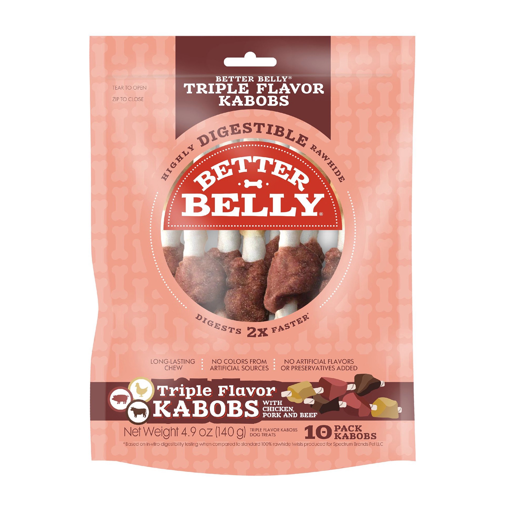 slide 1 of 1, Better Belly Long-lasting Kabob Dog Chew Treat - Chicken, Pork and Beef, 10 ct